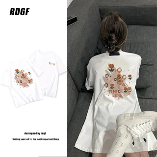 RDGF Áo Thun cotton Dáng Rộng Tay Ngắn Thời Trang Xuân Hè 2023 Mới Cho Nữ