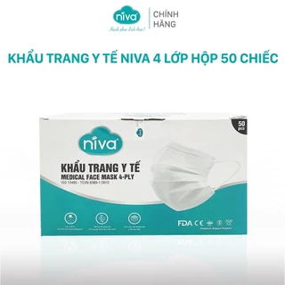 Khẩu Trang Y Tế 4 Lớp NIVA Hộp 50 Cái Kháng Khuẩn, Ngăn Khói Bụi, Vi Khuẩn Hàng Chính Hãng Cao Cấp