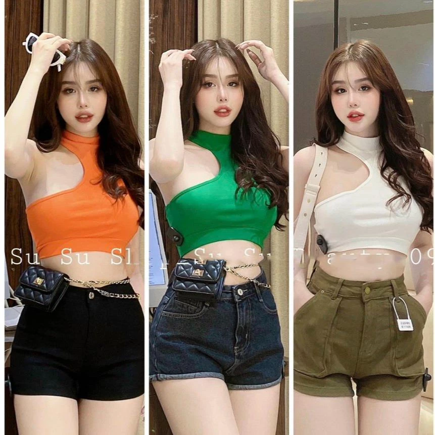 Áo croptop body, áo croptop kiểu, áo cổ lọ chất thun borip dày dặn co giãn tốt