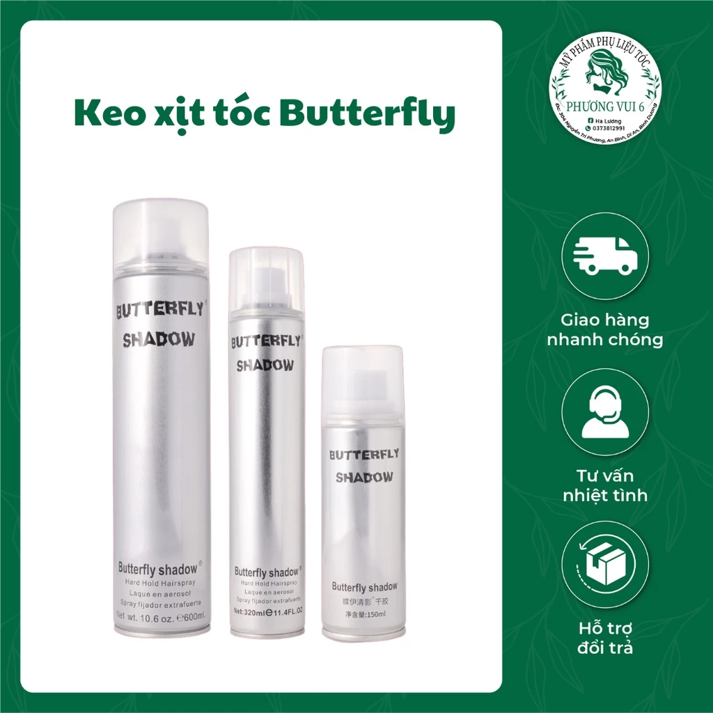 Keo xịt tóc tạo kiểu BUTTERFLY (keo bạc) chai lớn 600ml - Mỹ phẩm phụ liệu tóc phương vui 6