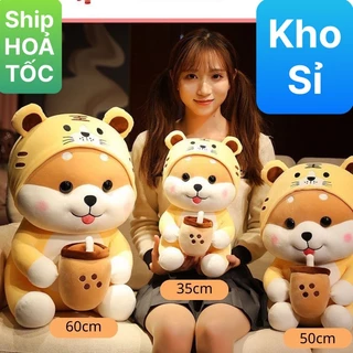 [Kèm Quà] Gấu Bông CHÓ SHIBA ÔM LY TRÀ SỮA CUTE,Chất Miniso Mềm Mịn