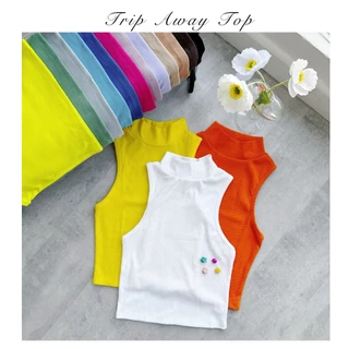 Áo croptop nữ trơn sát nách cổ lọ thun bo gân co giãn form basic Trip Away Top AC221