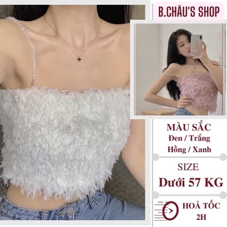 [HÀNG QC 4 MÀU] Áo hai dây croptop lông sexy đáng yêu | Áo hở vai gợi cảm thanh thuần