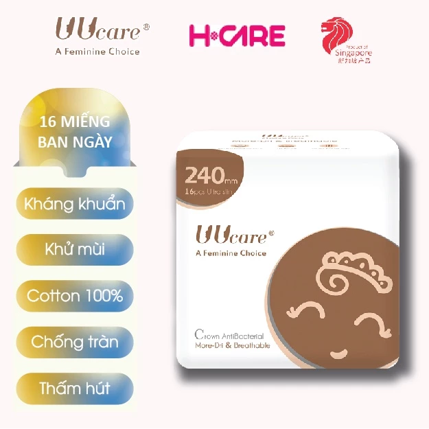 Băng vệ sinh Kháng Khuẩn UUcare Crown 24cm ban ngày