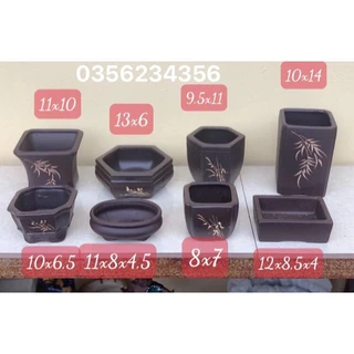 Combo 8 chậu bonsai cây cảnh sen đá mini màu đen SP552