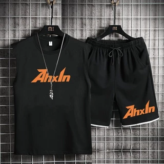 【luckin men's】áo thun tay lỡ+quần đùi nam，áo tay lỡ nam， quần short nam，bigsize t shirt，Set Áo Thun Ba Lỗ Và Quần Short Thời Trang Thể Thao Mùa Hè Cho Nam，áo thun，áo phông，đồ bộ nam，