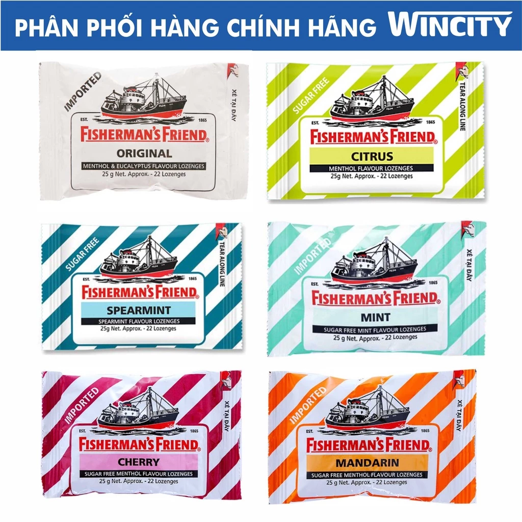 Kẹo cay con tàu Không đường Fisherman's Friend - Đủ 8 vị