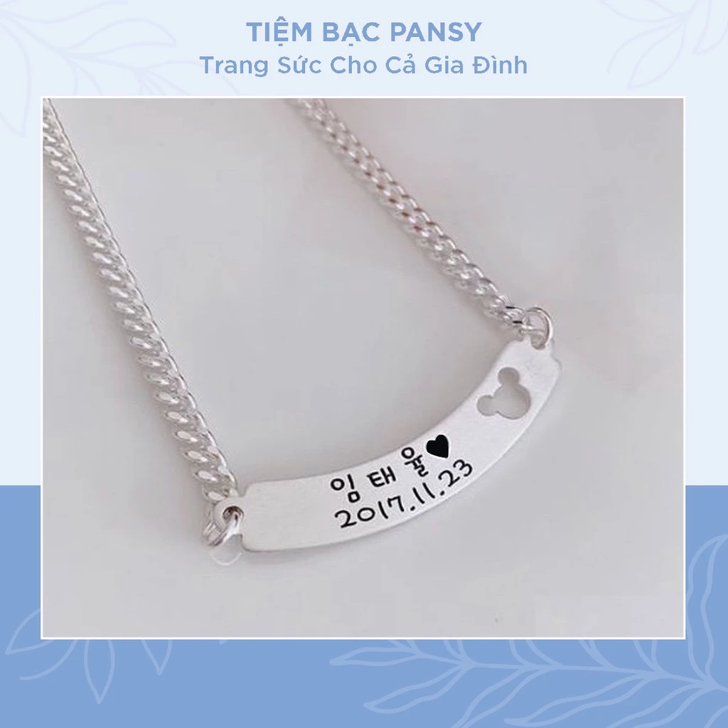 Dây chuyền bạc trẻ em khắc tên PANSY - Vòng cổ cho bé gái, trai dễ thương bằng bạc ta thật