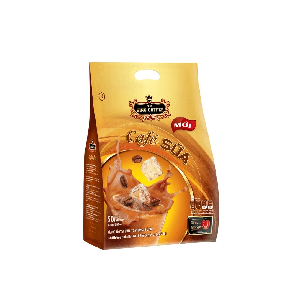 Cà phê hòa tan 3in1 café sữa King Coffee Plus bịch 50 gói x 20g