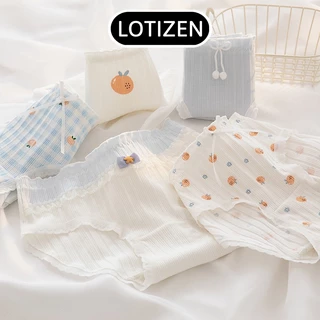 Quần lót nữ cotton gân tắm thoáng mát,viền ren họa tiết cute 313