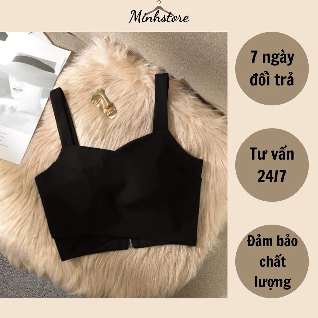 Áo Bra Đen croptop nữ - Áo hai dây thiết kế bản to có sẵn đệm mút kiểu dáng croptop trẻ trung , tôn dáng