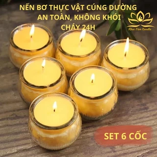 Nến bơ thực vật cháy 24h cốc thủy tinh màu vàng phù hợp nến cúng dường nến cúng phật tuyệt đối an toàn cho người dùng