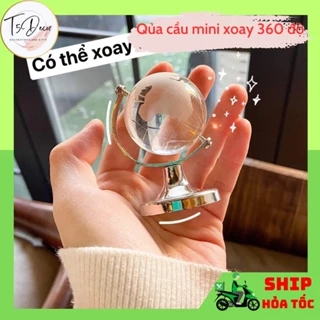 Quả cầu thuỷ tinh mini xoay tròn decor bàn học , bàn làm việc