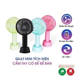 Quạt Cầm Tay Mini 3 Tốc Độ Gió Pin Sạc Tích Điện Và Chân Để Bàn