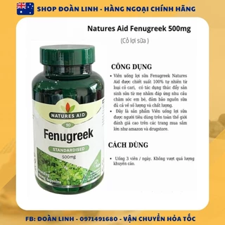 Viên uống lợi sữa Cỏ cà ri Natures Aid Fenugreek 500mg, Hàng chuẩn Anh,  tăng cường dưỡng chất trong sữa cho mẹ sau sinh