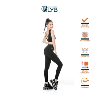 [Mã LYBO80K giảm 80K đơn 500K] Đồ tập gym yoga nữ LYB với áo crop form ôm không tay phối quần legging dài màu đen