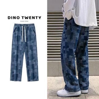 Quần jean co giãn ống rộng DINO TWENTY SINCE 2020 họa tiết caro - J300