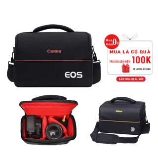 Túi máy ảnh Canon Nikon Camera Bag, Túi đựng máy ảnh đeo chéo có vách ngăn chống sốc chất vải chống nước