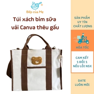 Túi xách bỉm sữa vải canvas gấu Upupfour cho mẹ, túi vải bố đựng tã cho bé, Shop Bếp Của Mẹ