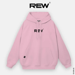 Áo Hoodie hồng ghi form rộng 100% Cotton REW