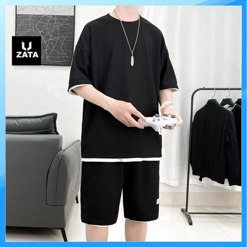 Bộ Thể Thao Nam Cộc Tay ZATA Phối Layer Tổ Ong Mặc Nhà, Bộ Quần Áo Nam Co Giãn Zata Vn - BttnLayer