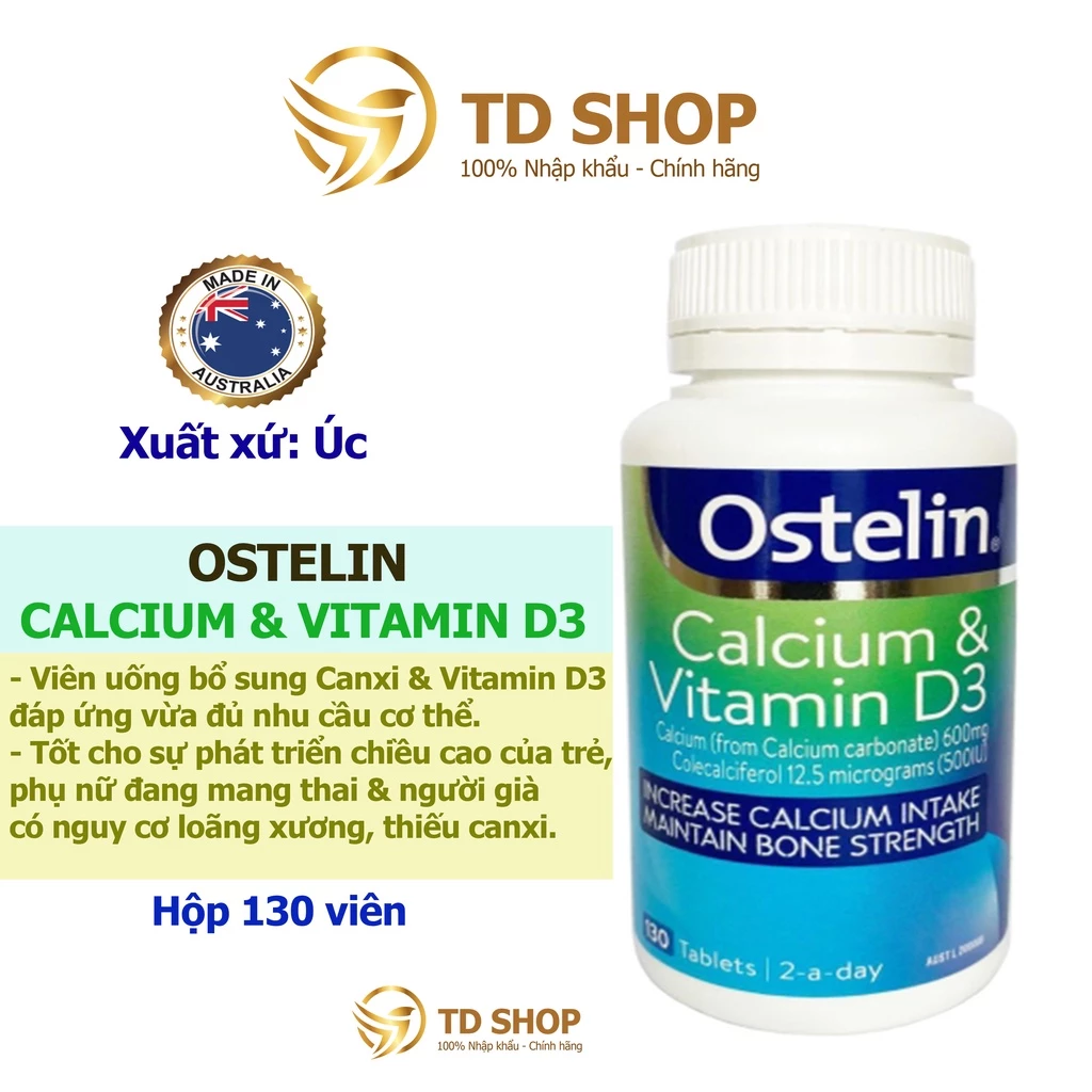 [NK Úc] Calcium & Vitamin D3, Canxi bầu úc Ostelin, Canxi sau sinh 130 viên - TD Shop