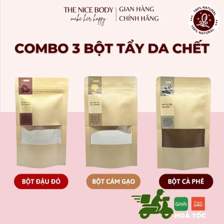 Combo 3 Loại Bột Tẩy Tế Bào Chết, Bột Đậu Đỏ, Bột Cám Gạo, Bột Cà Phê Nguyên Chất, Hữu Cơ 100%