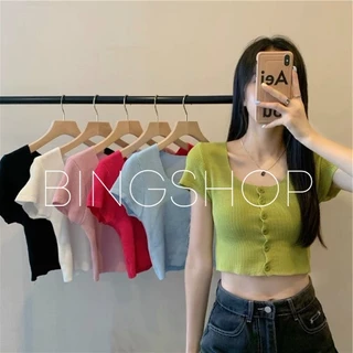 Áo len cardigan nữ ullzzang ngắn tay dáng croptop form ôm Bingshop