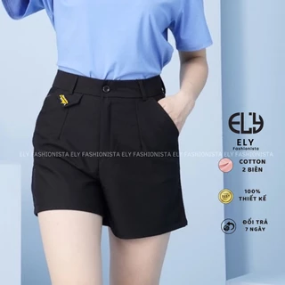 Quần short nữ cạp cao Ely Fashion kiểu đùi rộng ngắn thể thao chất cotton 2 biên mặc hè thoáng mát ELY263