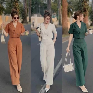 M336 - Set vest croptop nữ quần suông dài áo tay lỡ hở lưng cá tính