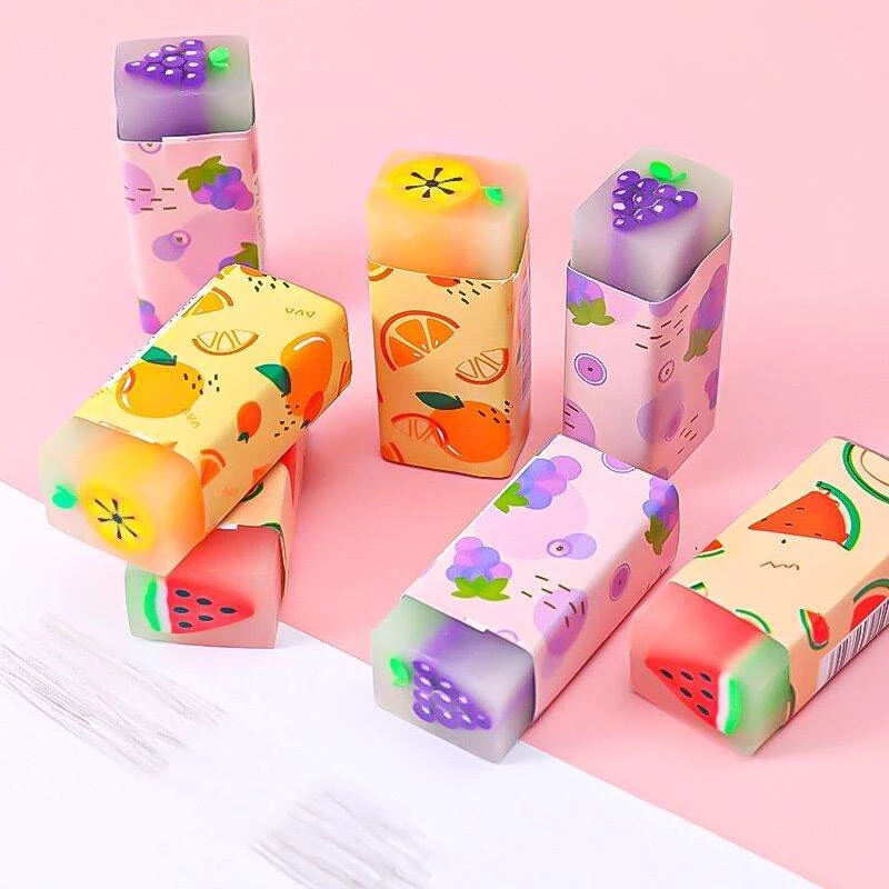 Combo 3 cục gôm tẩy bút chì họa tiết trái cây dễ thương, tẩy sạch và mềm mùi thơm dễ chịu