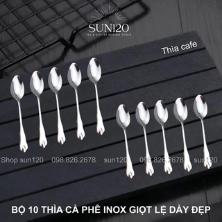 Set 10 thìa inox cafe Giọt lệ dày đẹp dùng trong nhà hàng quán ăn, muỗng inox nhỏ cán ngắn ăn sữa chua