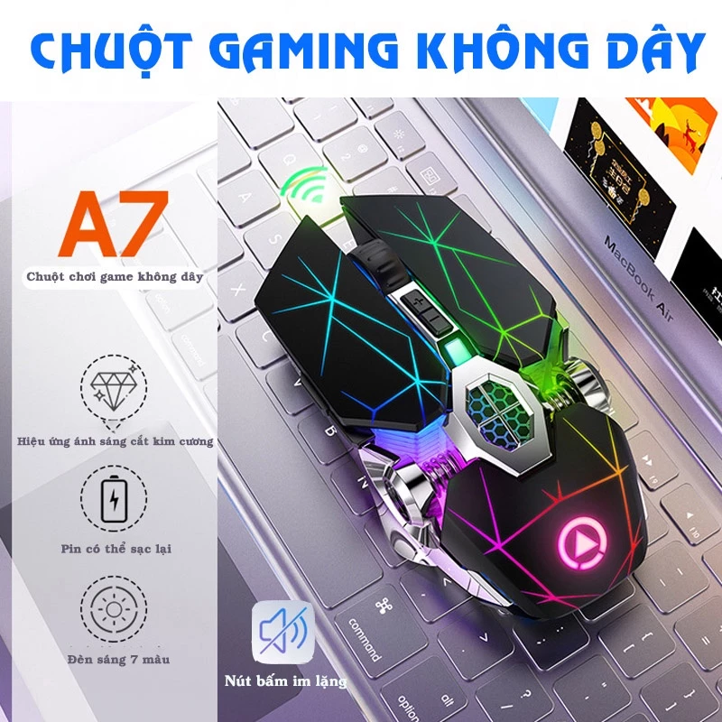 Chuột Chuyên Game Không Dây Tích Hợp Pin Sạc Trực Tiếp Có Đèn LED Nhấp Nháy Đổi Màu