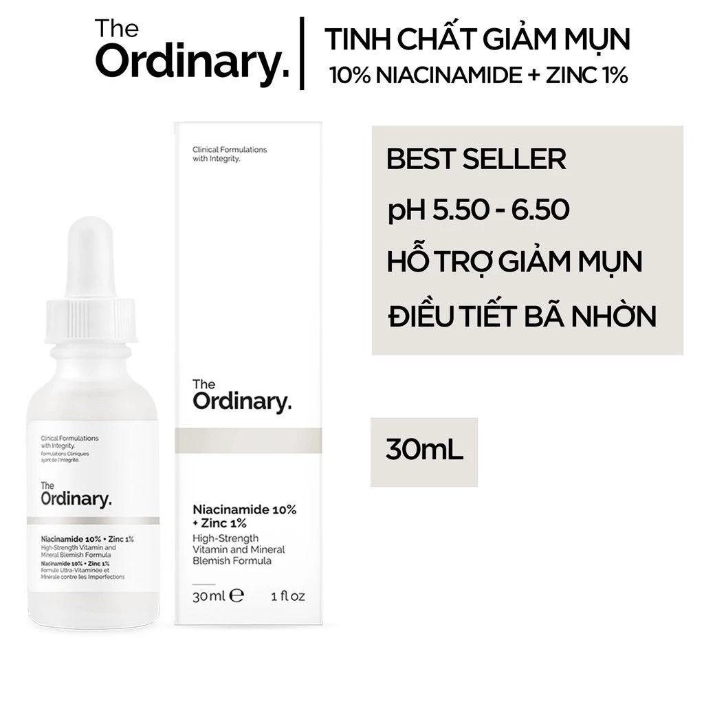 Serum The Ordinary Niacinamide 10% + Zinc 1% Giúp Cân Bằng Bã Nhờn Làm Sáng Da Thu Nhỏ Lỗ Chân Lông 30ml (store)