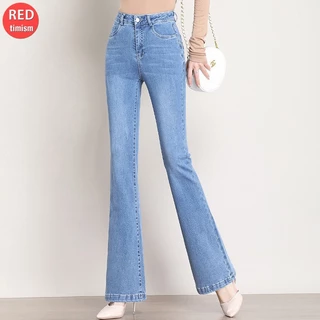 Quần Bò Ống Loe Nữ Cotton Lưng Cao Quần Jean Nữ Ống Bass Dáng Demin Co Giãn 4 Chiều 3 Màu Tiêu Chuẩn