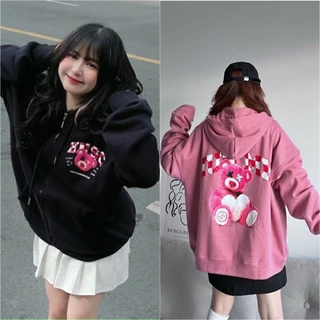 ÁO HOODIE - ÁO KHOÁC NỈ NGOẠI Dây full zip (Ảnh Thật) HOOIDE MỚI in GẤU HỒNG LOTSO mẫu 2