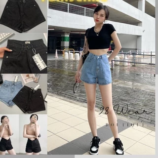 Quần short jean nữ , quần short nữ lưng cao màu xanh màu đen vải bò Quảng Châu dày dặn không phai màu Bigsize năng động