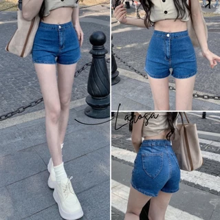 Quần short jean nữ , quần đùi nữ lưng cao màu xanh màu đen vải bò Quảng Châu dày dặn không phai màu Bigsize Larosa