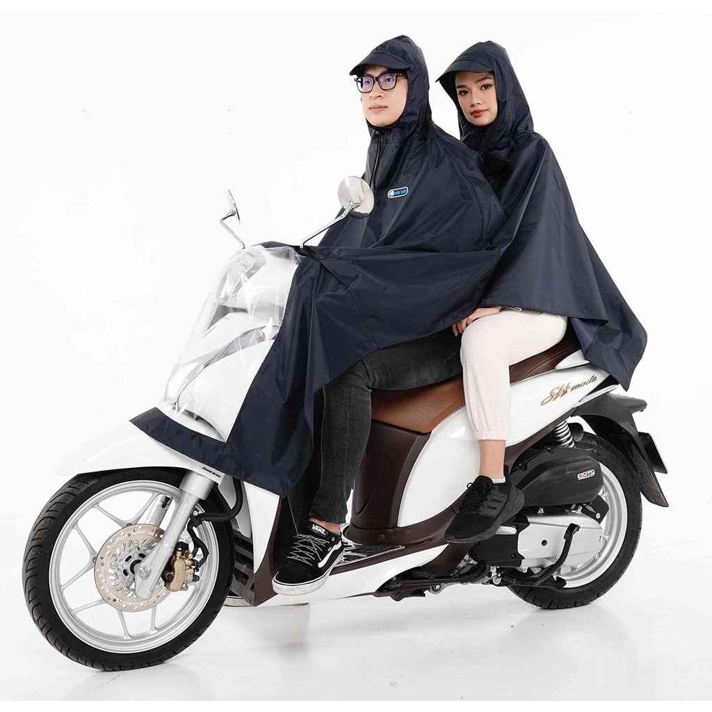 Áo mưa choàng cánh dơi có kính che đèn xe có lỗ xỏ gương chất liệu vải dù cực bền