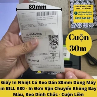 5 CUỘN Giấy In Bill Có Keo Dán k80 - in nhiệt 80mm In Đơn Livestream Cho Máy in hoá đơn Cuộn Liền 30m