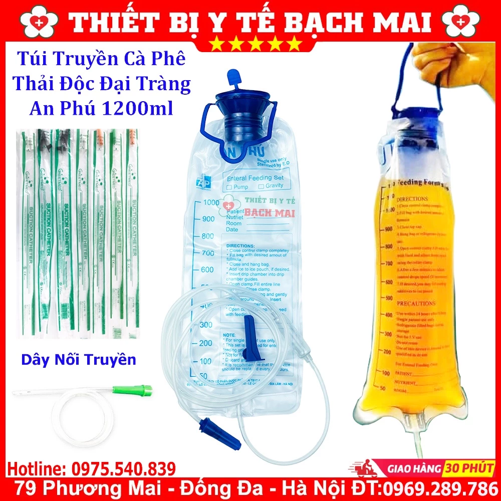 Túi Truyền Cà Phê Enema, Túi Thải Độc Đại Tràng An Phú 1200ml, Túi Cho Ăn