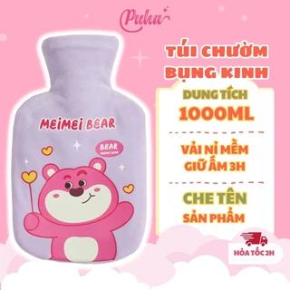 Túi chườm bụng kinh PUHA 1000ml, túi chườm nóng lạnh đa năng, sưởi ấm giảm đau bụng cho bạn nữ