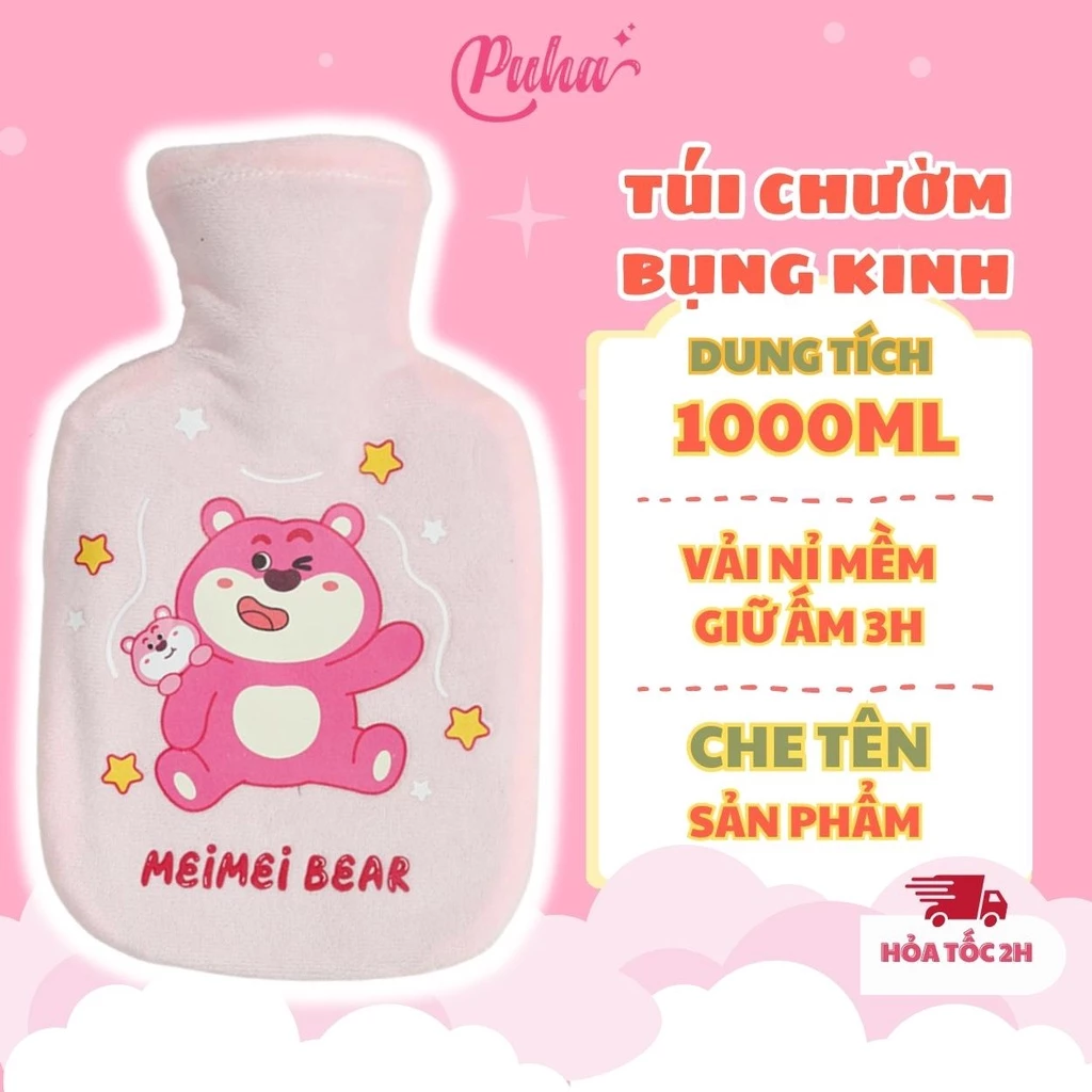 Túi chườm bụng kinh nóng lạnh đa năng PUHA 1000ml chườm đau bụng kinh nguyệt, túi sưởi ấm nhiều mẫu