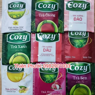 Trà cozy túi lọc: đào, dâu, vải, hồng trà, ô long, sen, lài, cúc - bán lẻ 5 gói