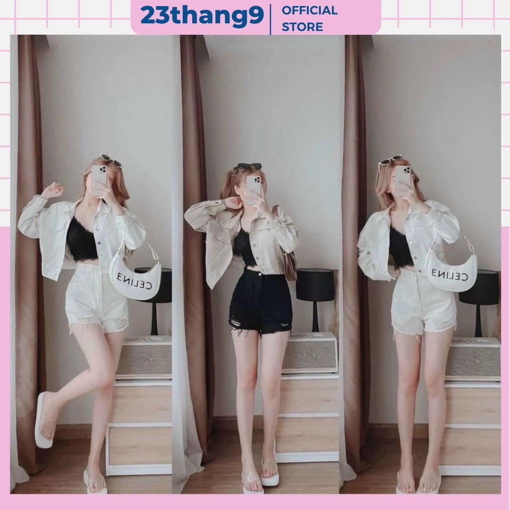 Quần short jean nữ , quần short nữ rách lưng cao màu đen màu trắng vải denim dày dặn bền đẹp dễ phối đồ 199