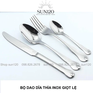 Bộ dao dĩa ăn bít tết cao cấp dày đẹp Giọt Lệ muỗng nĩa thìa cafe màu bạc ăn steak