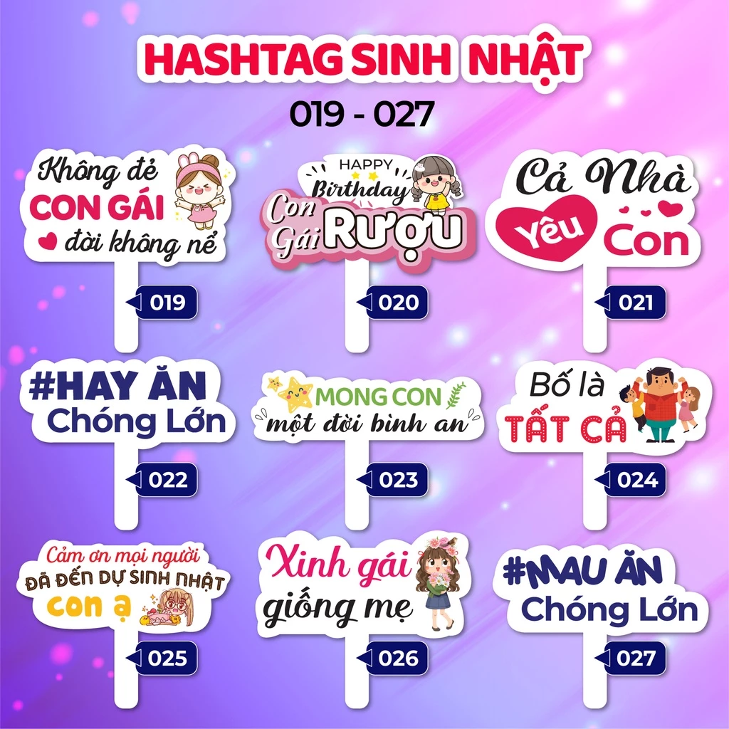 Bảng hashtag cầm tay chụp ảnh sinh nhật, đám cưới, sự kiện, tất niên (MS 19 - 36)