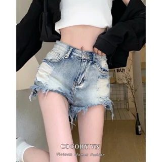 Cocorygirl Hàng Mới Về Mới Quần short denim Chữ A Lưng Cao Thời Trang Mùa Hè Cho Nữ