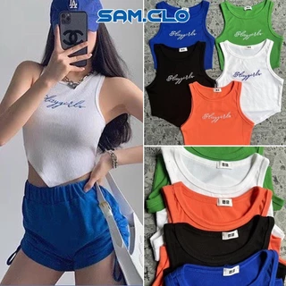 Áo thun Croptop nữ SAM CLO freesize kiểu dáng ôm body cổ tròn ba lỗ sexy VẠT NHỌN SÁT NÁCH in chữ PLAYGIRL