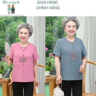 (CÓ SẴN) Áo Cộc tay cổ tàu hoa giữa cho bà cho mẹ đồ trung niên mùa xuân hè áo cho bà già